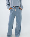 Z Supply Ocean Air Indigo Hunter Knit Pants with matching sweatshirt for blue matching loungewear set