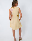 Enchanted Rose Floral Mini Shift Dress in butter cream with pink and green floral print, sleeveless design, perfect for spring weddings and casual outings