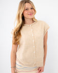 Piper Natural Short Sleeve Cardigan - cozy short sleeve cardigan in a soft beige tone, featuring a relaxed fit and front button closure.
