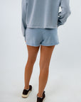 Blue knit lounge shorts set perfect for everyday style, blue knit shorts with drawstring waist, Z supply blue denim shorts
