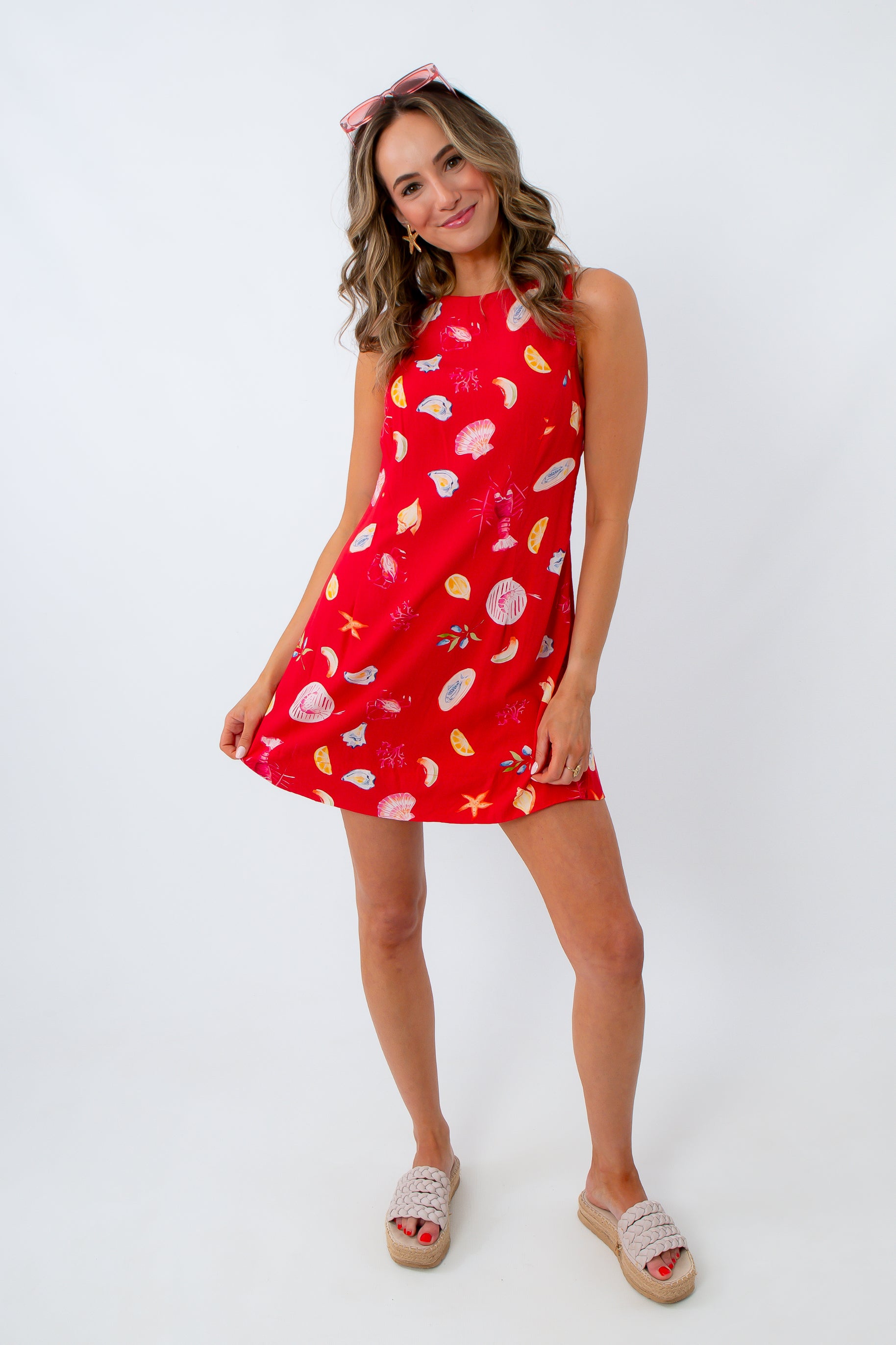 Red nautical print vacation dress
