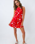 Red nautical print vacation dress