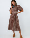 Mind Your Manners Brown & Ivory Floral Eyelet Midi Dress