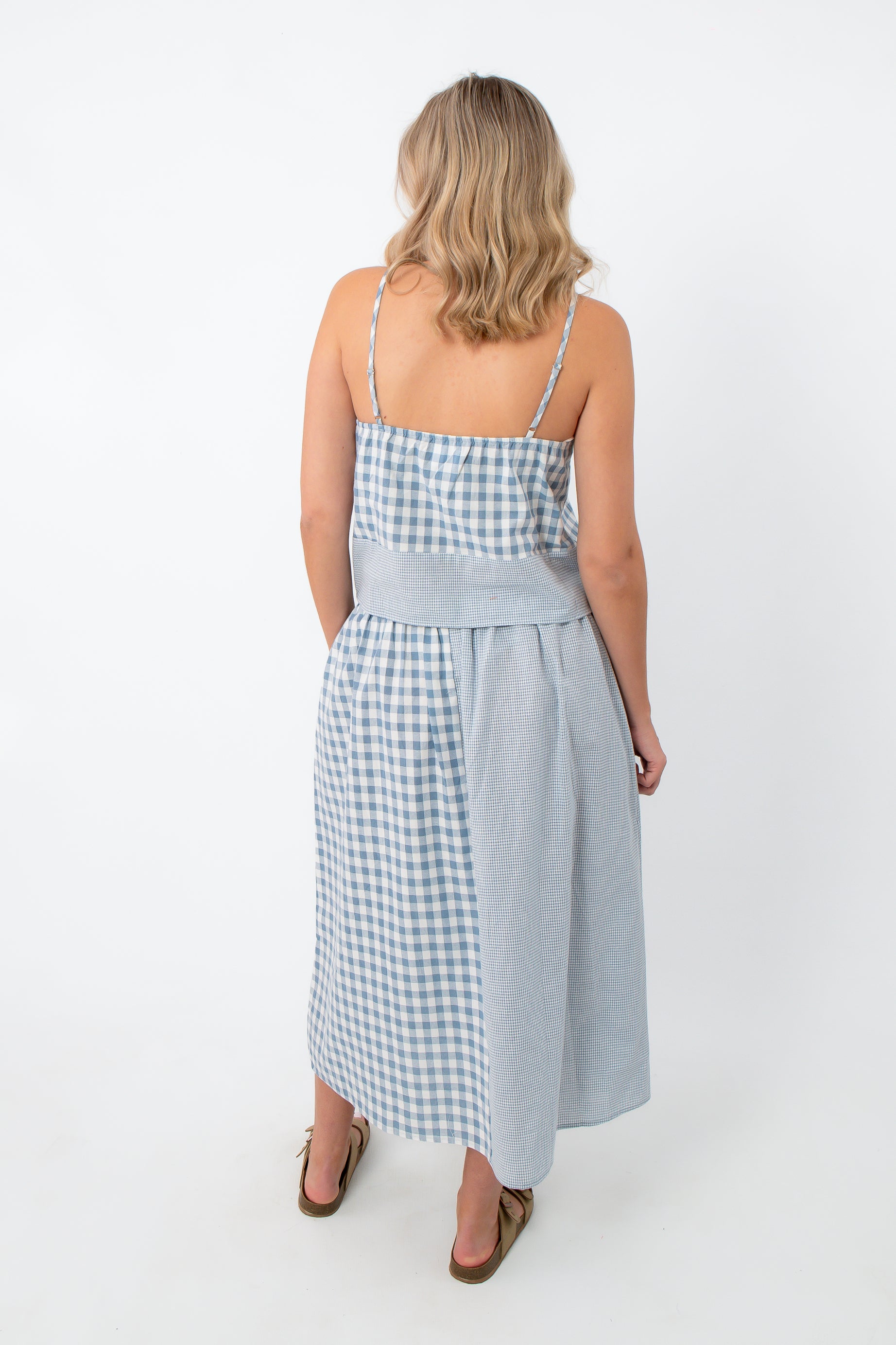 Blue Gingham Patchwork Set on woman
