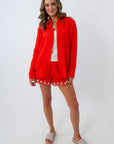 Red lightweight crinkle cotton button down