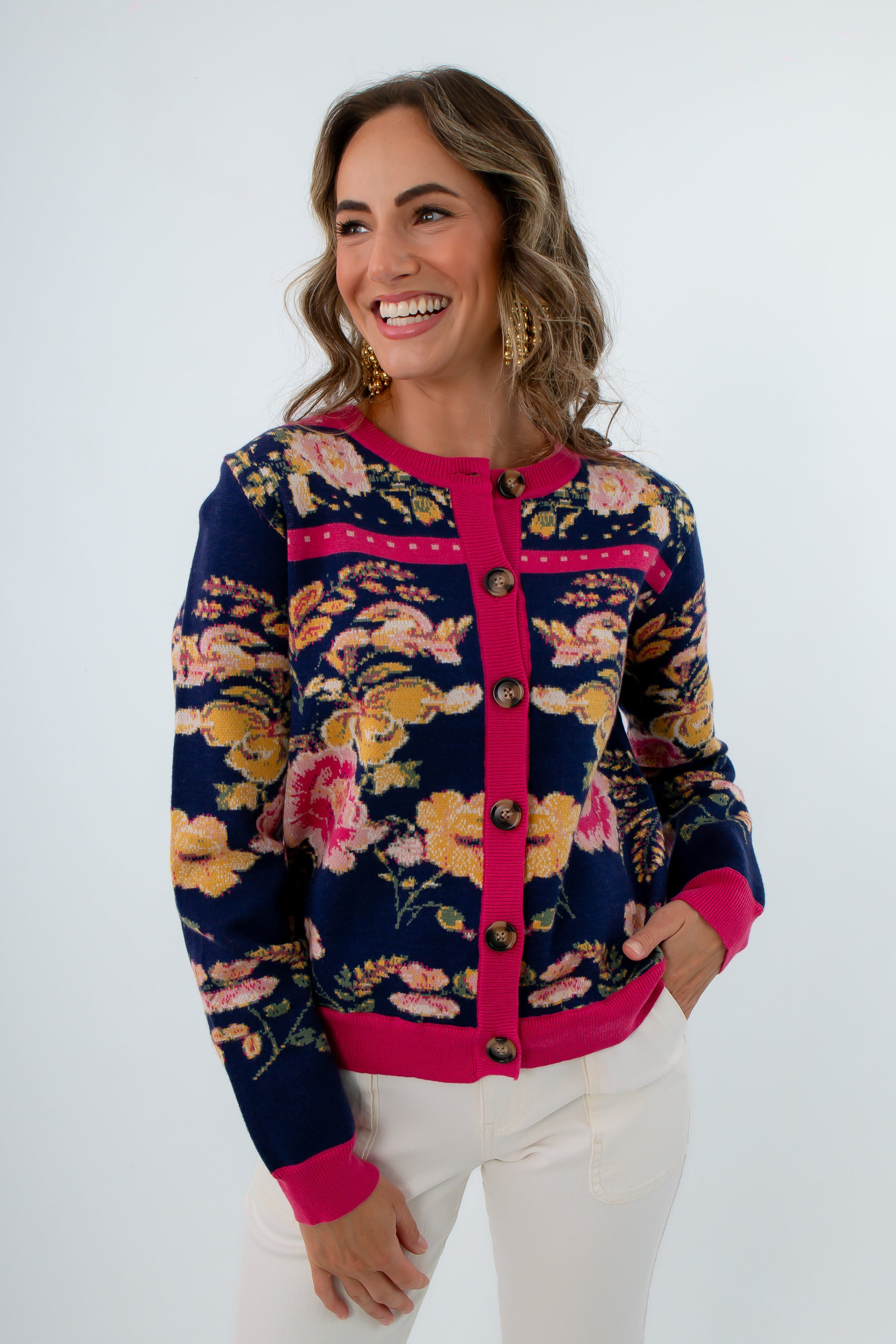 Golden Afternoon Floral Jacquard Cardigan
