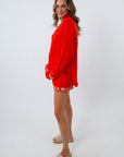 z supply red beach coverup with coordinating shell embroidered shorts
