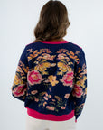 Navy cardigan with floral pattern, Navy sweater with floral pattern, navy sweater with buttons, fall workwear