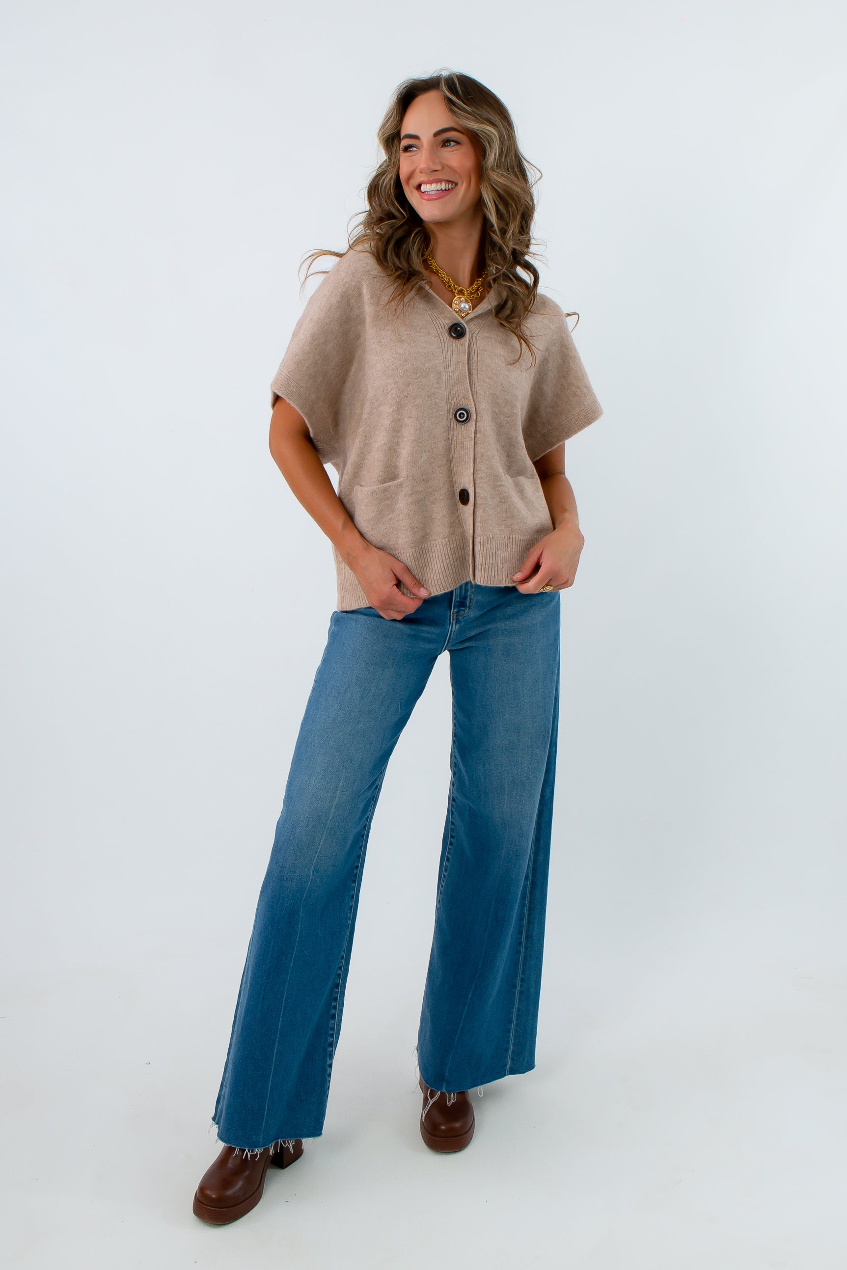 Heather Oatmeal Hoodie Short Sleeve Cardigan with front pockets, beige short sleeve cardigan, short sleeve cardigan with hood