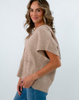Soft knit short sleeve cardigan for fall, neutral fall cardigan, chic sweater for fall, taupe short sleeve cardigan
