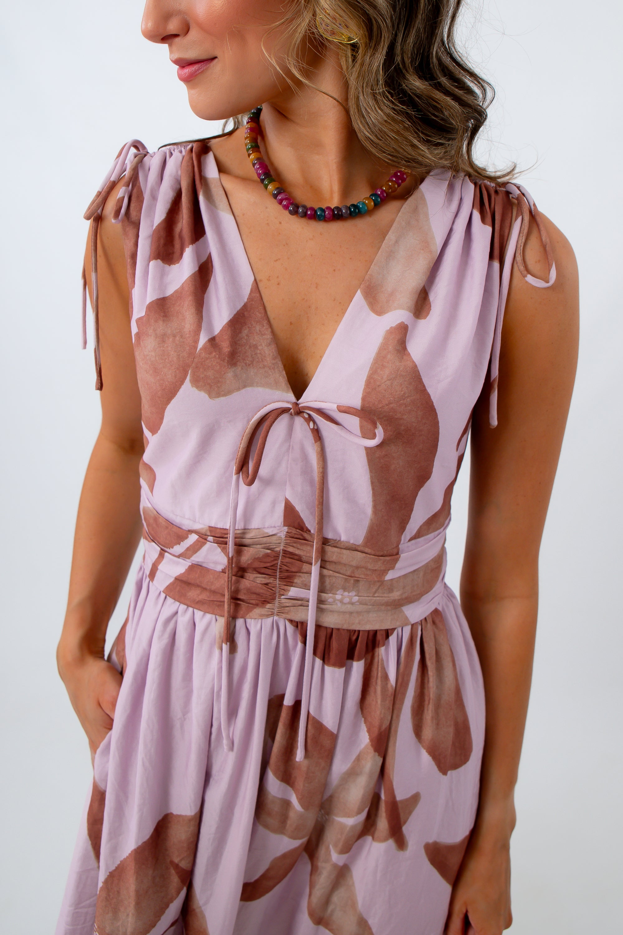 Lilac transitional summer to fall floral dress