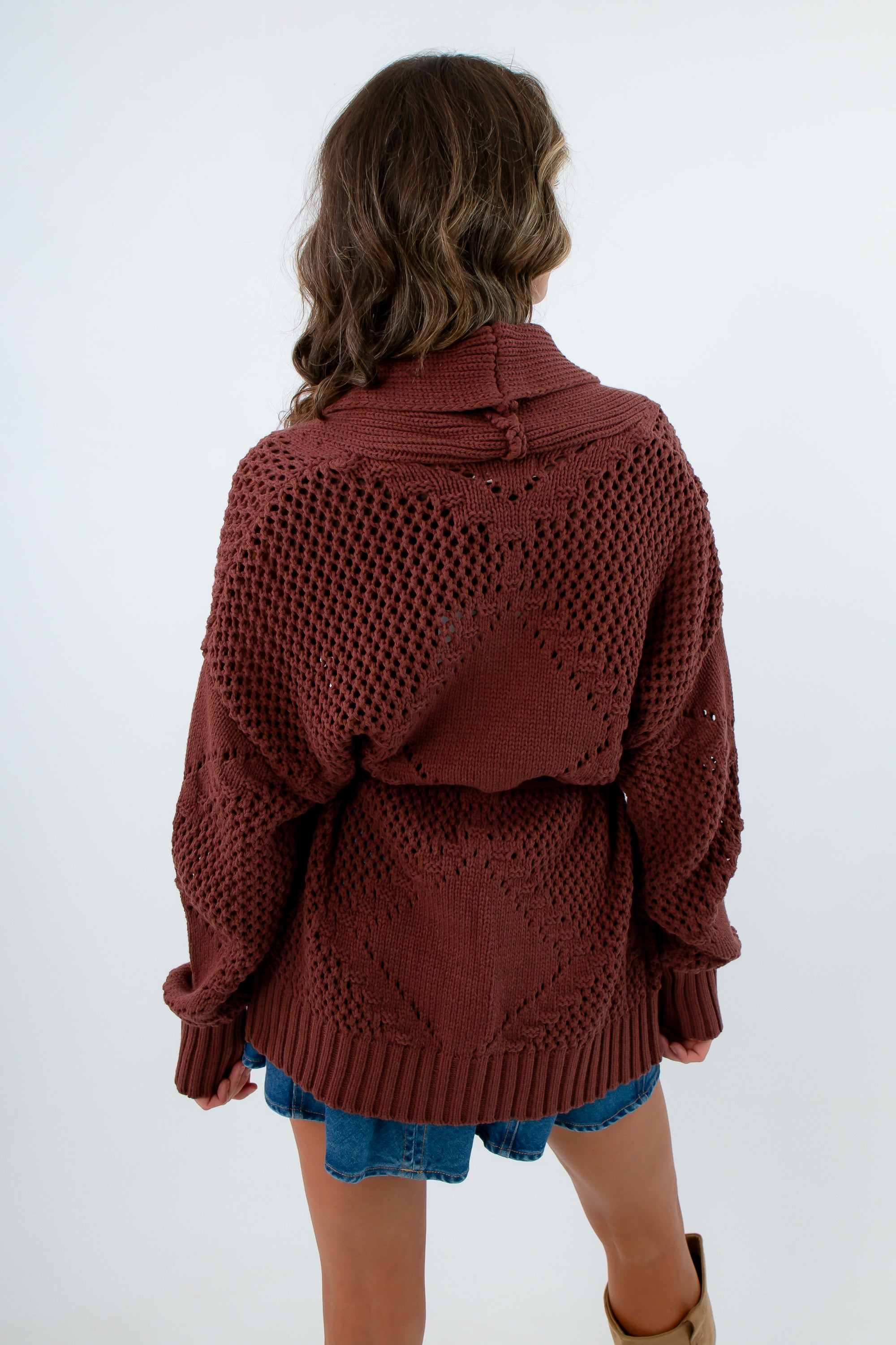 Tie waist belt cardigan, brown knit cardigan, dark brown long cardigan