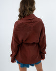 Tie waist belt cardigan, brown knit cardigan, dark brown long cardigan