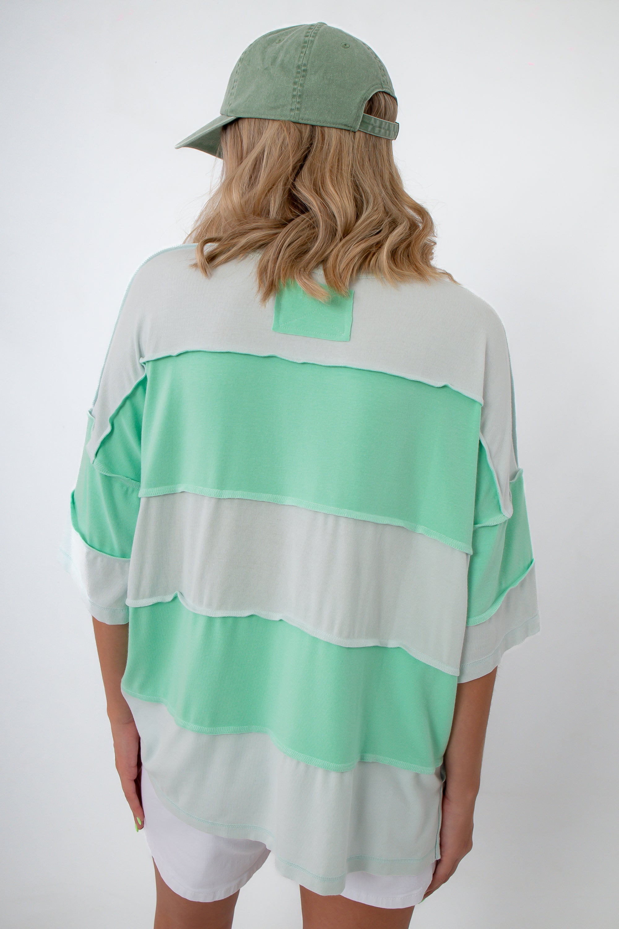 Seaglass Shine Mint Green Oversized Striped Knit Top