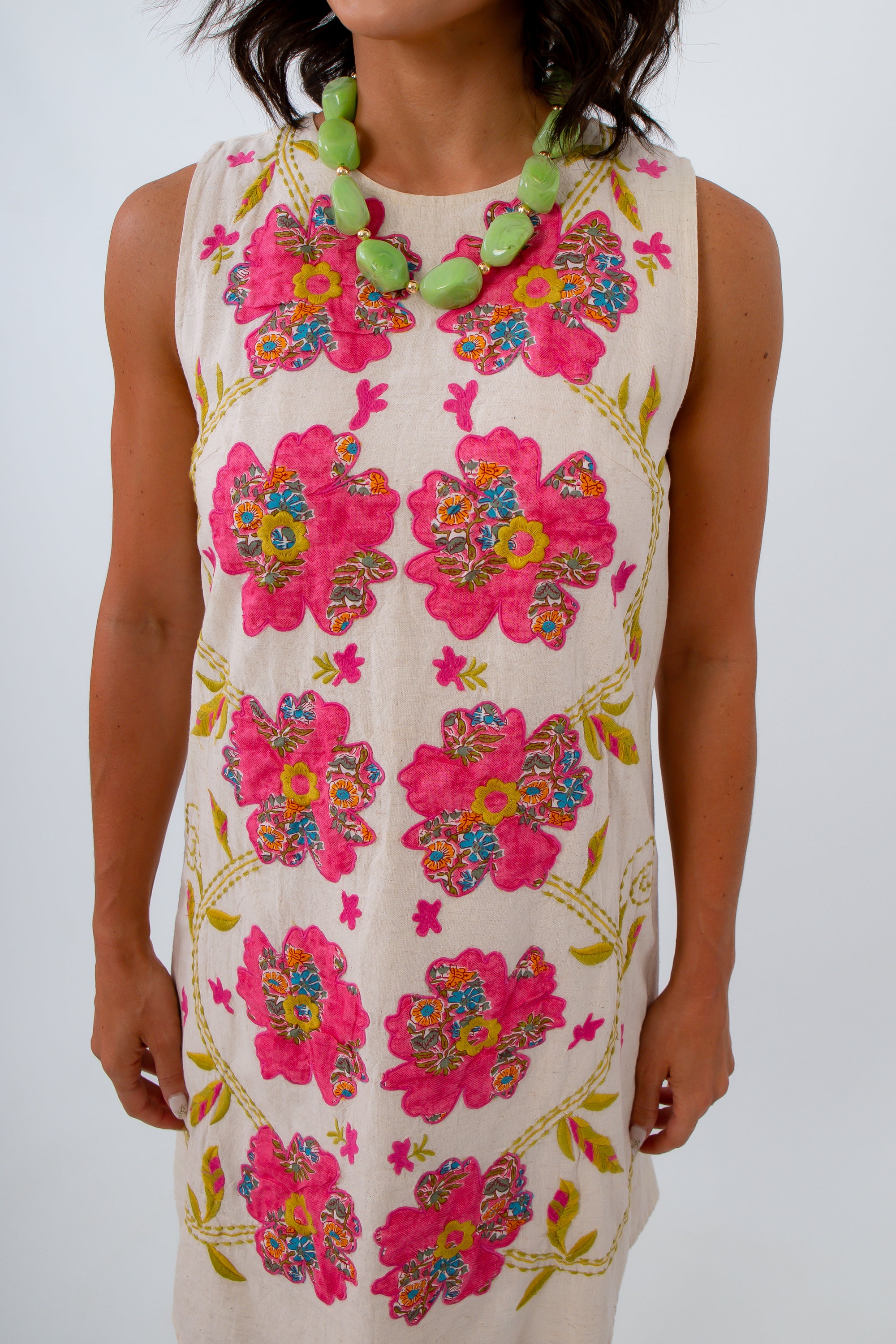 Cotton linen floral sleeveless dress