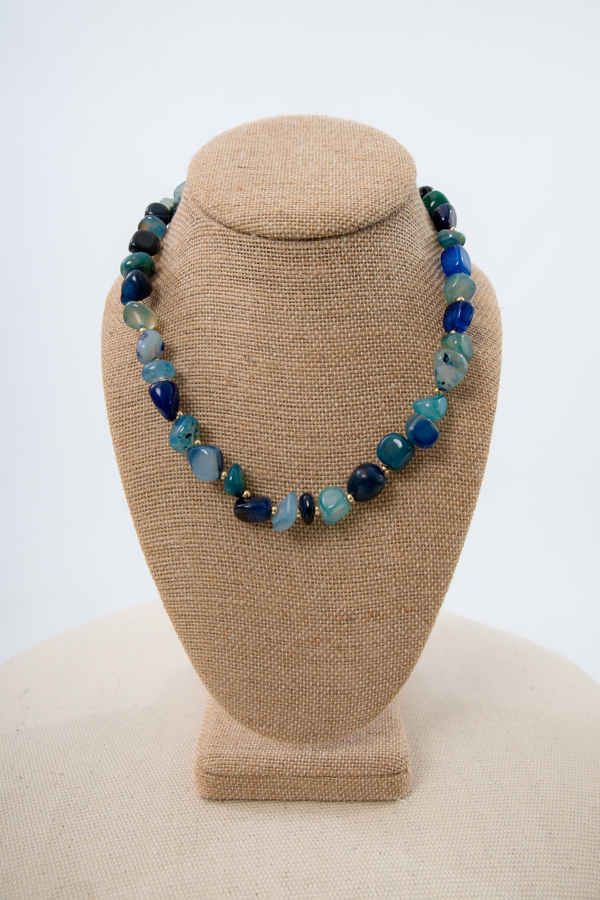Tumbled Stones Hues of Blue Beaded Necklace