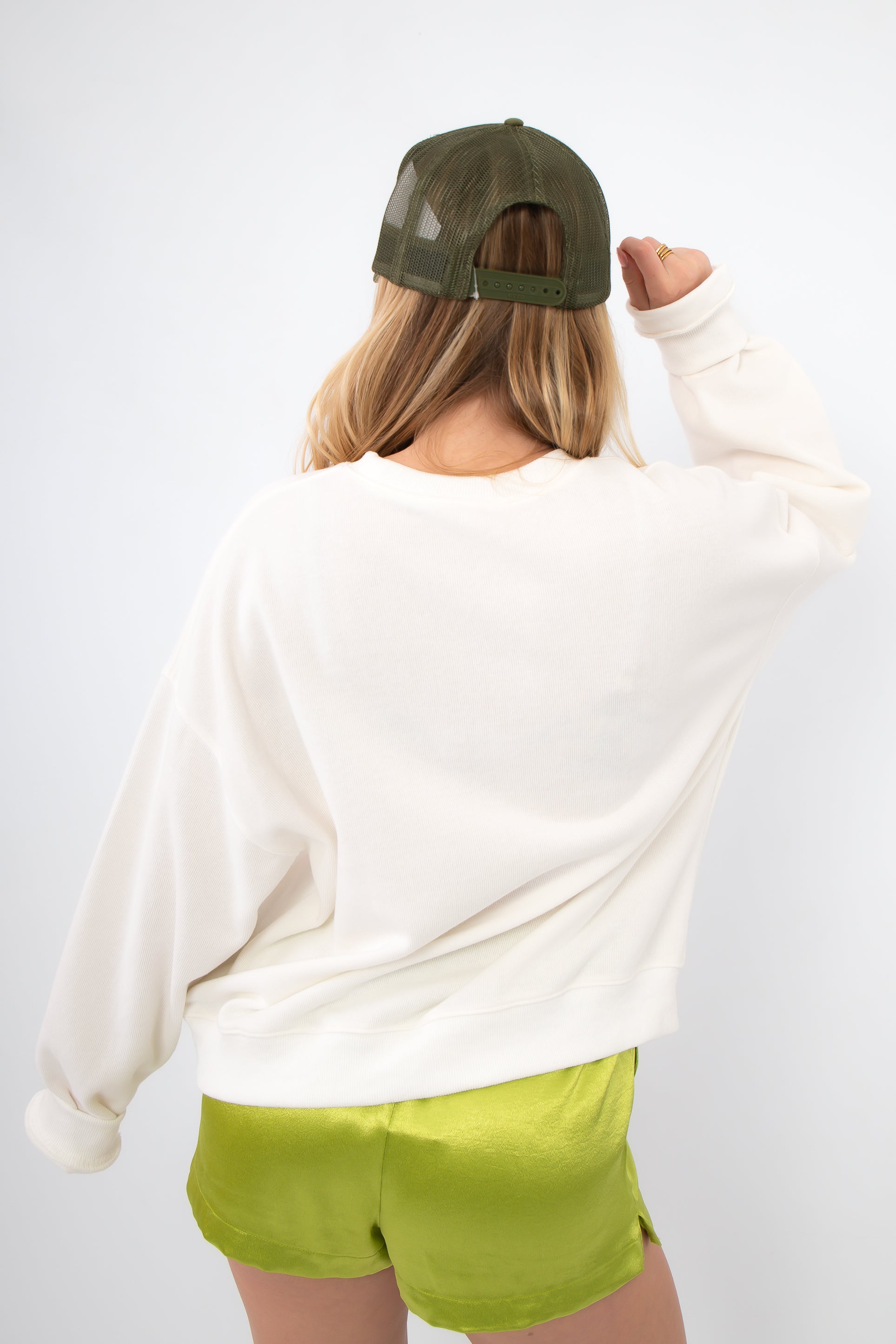 Back view of Sea La Vie Beach Icons Sweatshirt in white, highlighting its relaxed fit and soft fabric for casual comfort.
