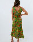 Lightweight green floral midi dress for special occasions, elegant floral dress, elegant green dress, long green floral dress