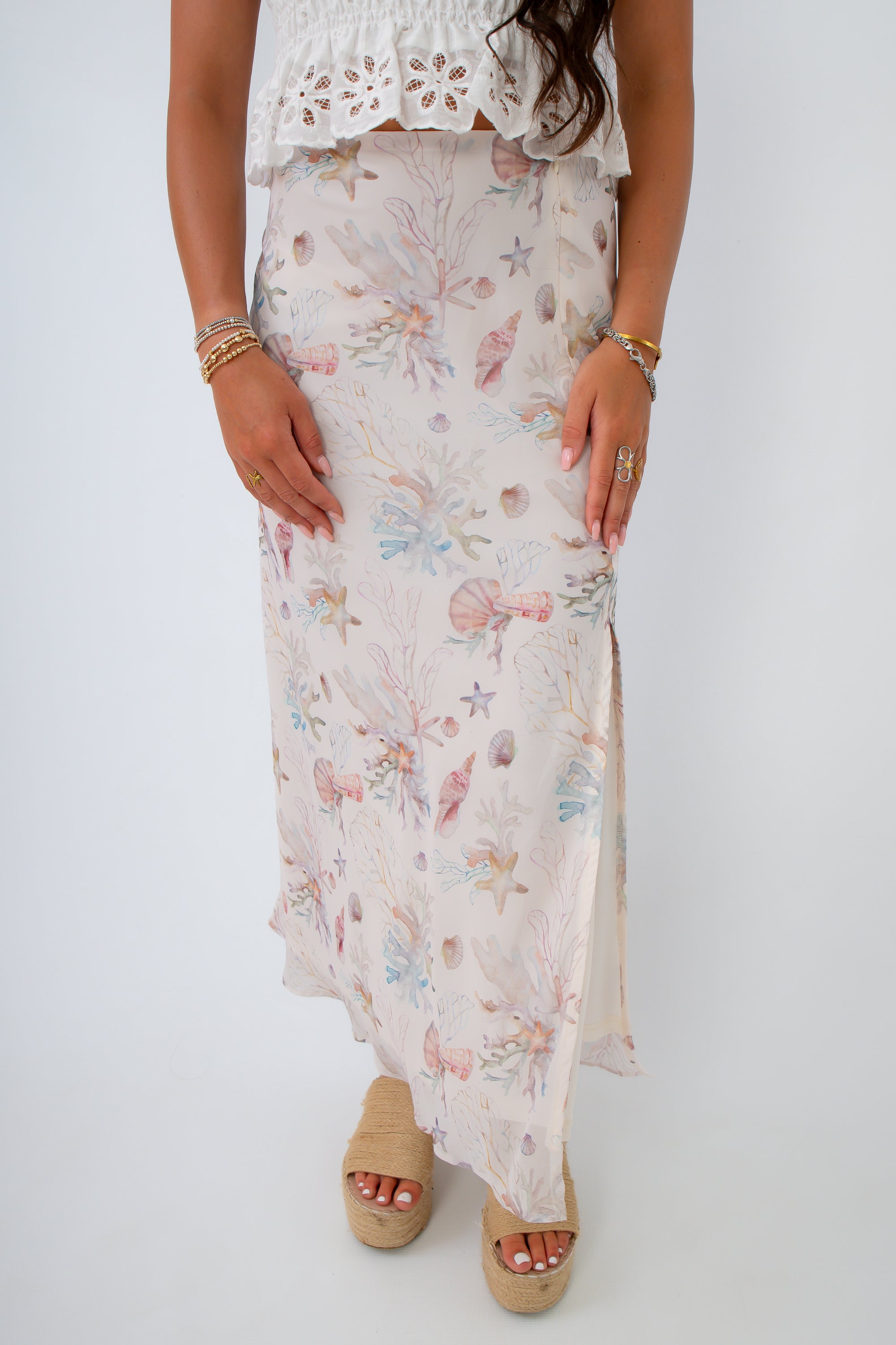 coral reef print maxi skirt