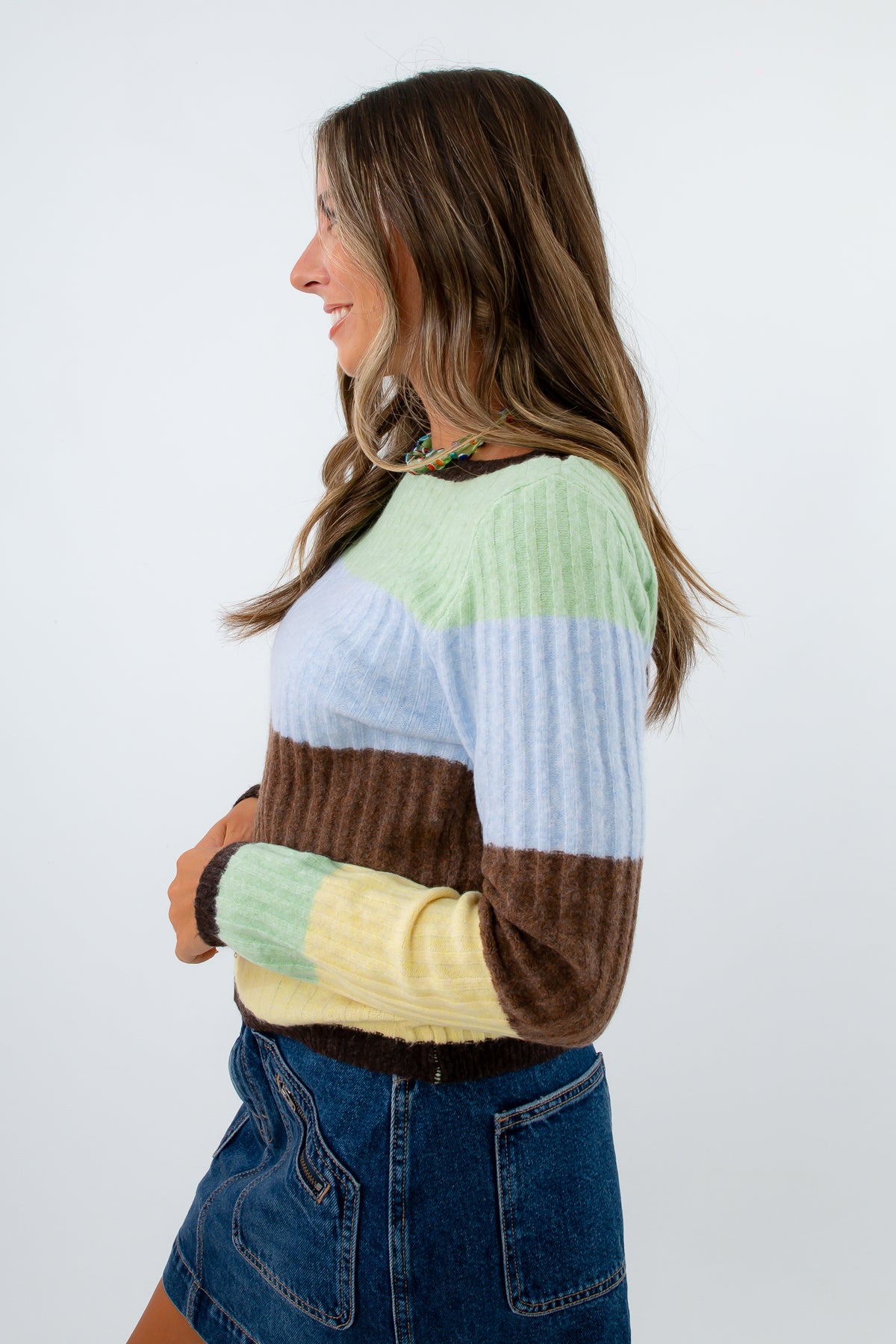 Soft long sleeve multicolor sweater for fall, colorful lightweight sweater, colorful striped sweater