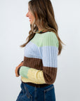 Soft long sleeve multicolor sweater for fall, colorful lightweight sweater, colorful striped sweater