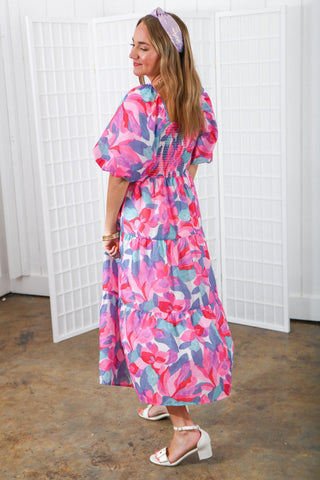 THML Dahlia Pink Print Midi Dress-THML-L. Mae Boutique
