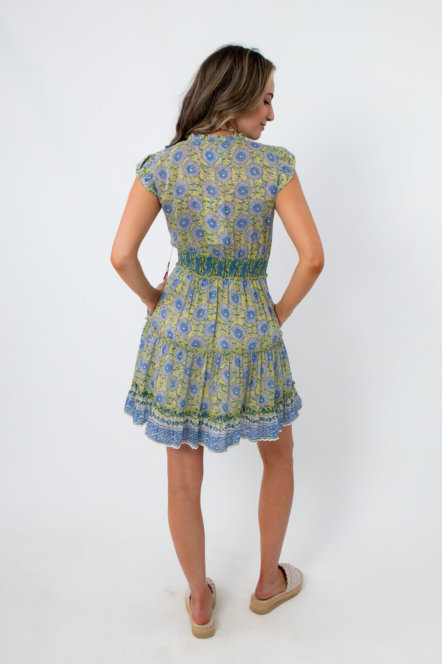 Alicia Lagoon Blockprint Sleeveless Mini Dress