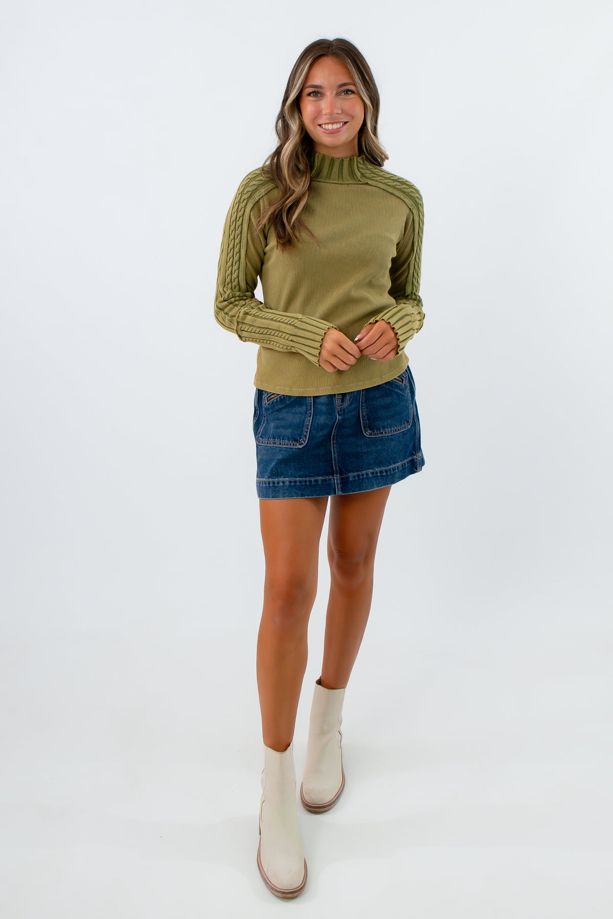 Semi-fitted moss green cotton knit sweater, olive green ribbed sweater, We The Free Breezy Swit Top, Free People Breezy Swit top, free people ribbed sweater