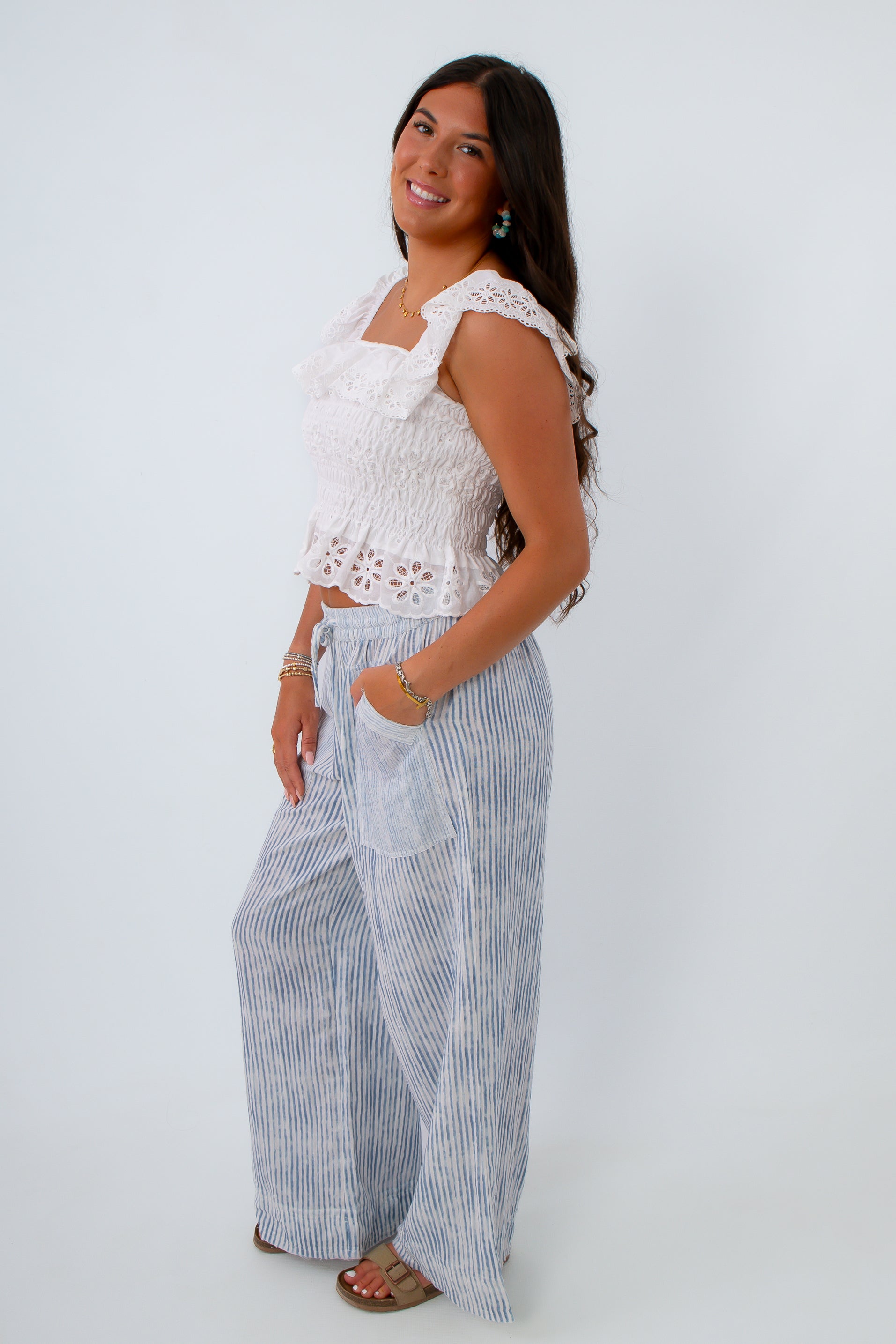 Blue and white striped beach pants