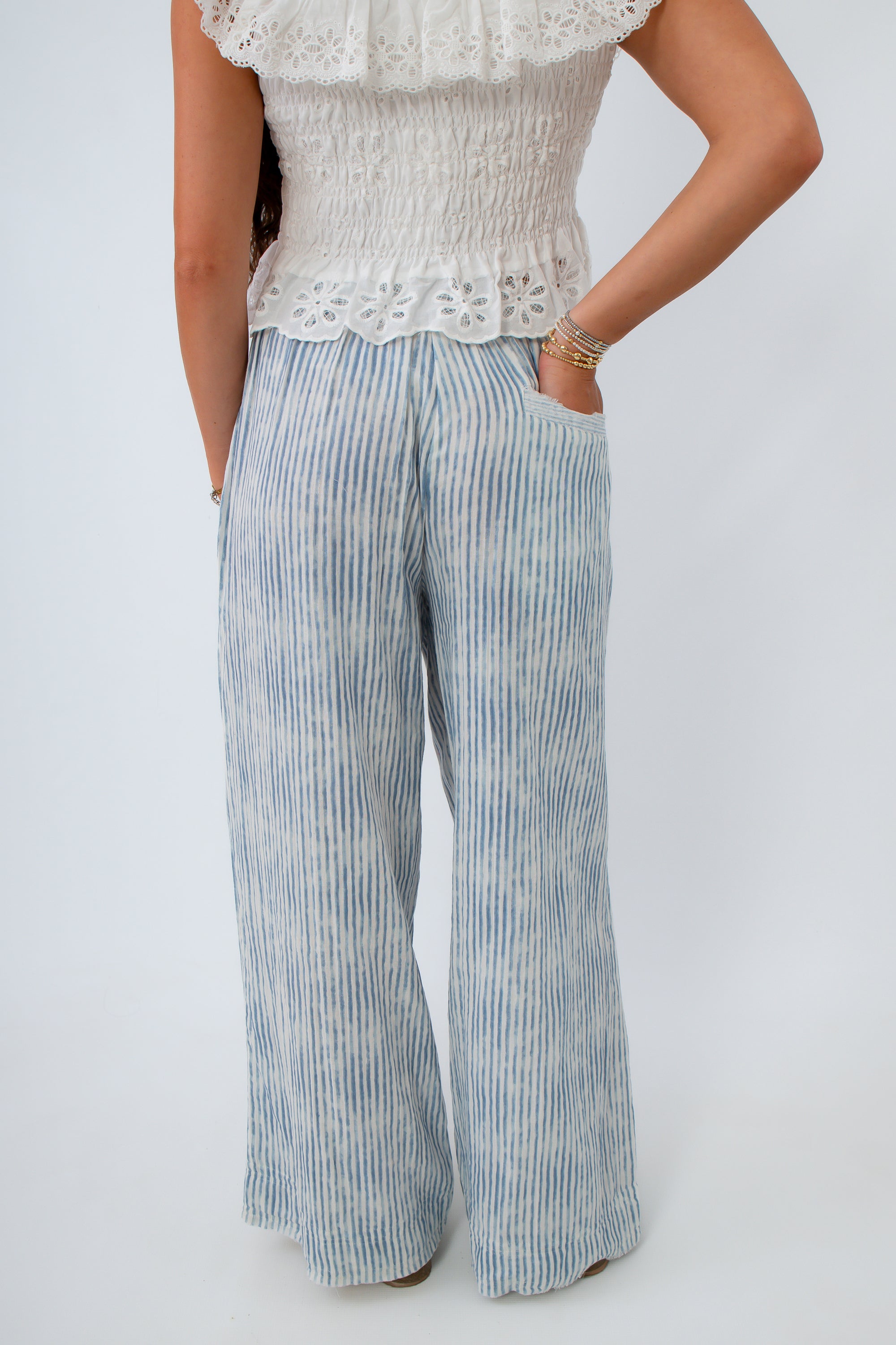 Beach to Brunch Blue Stripe Woven Pants