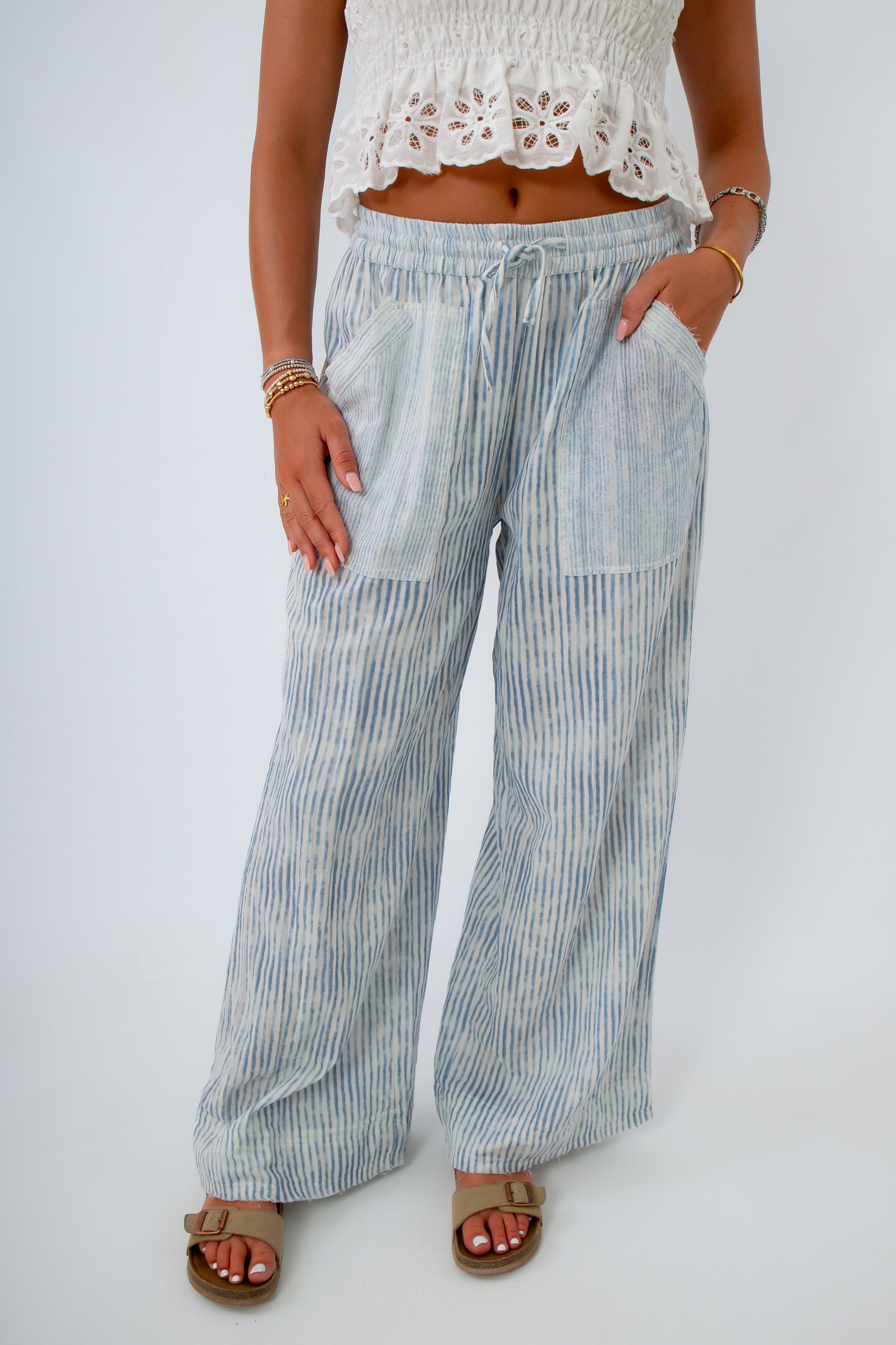 Blue Stripe Woven Pants coverup