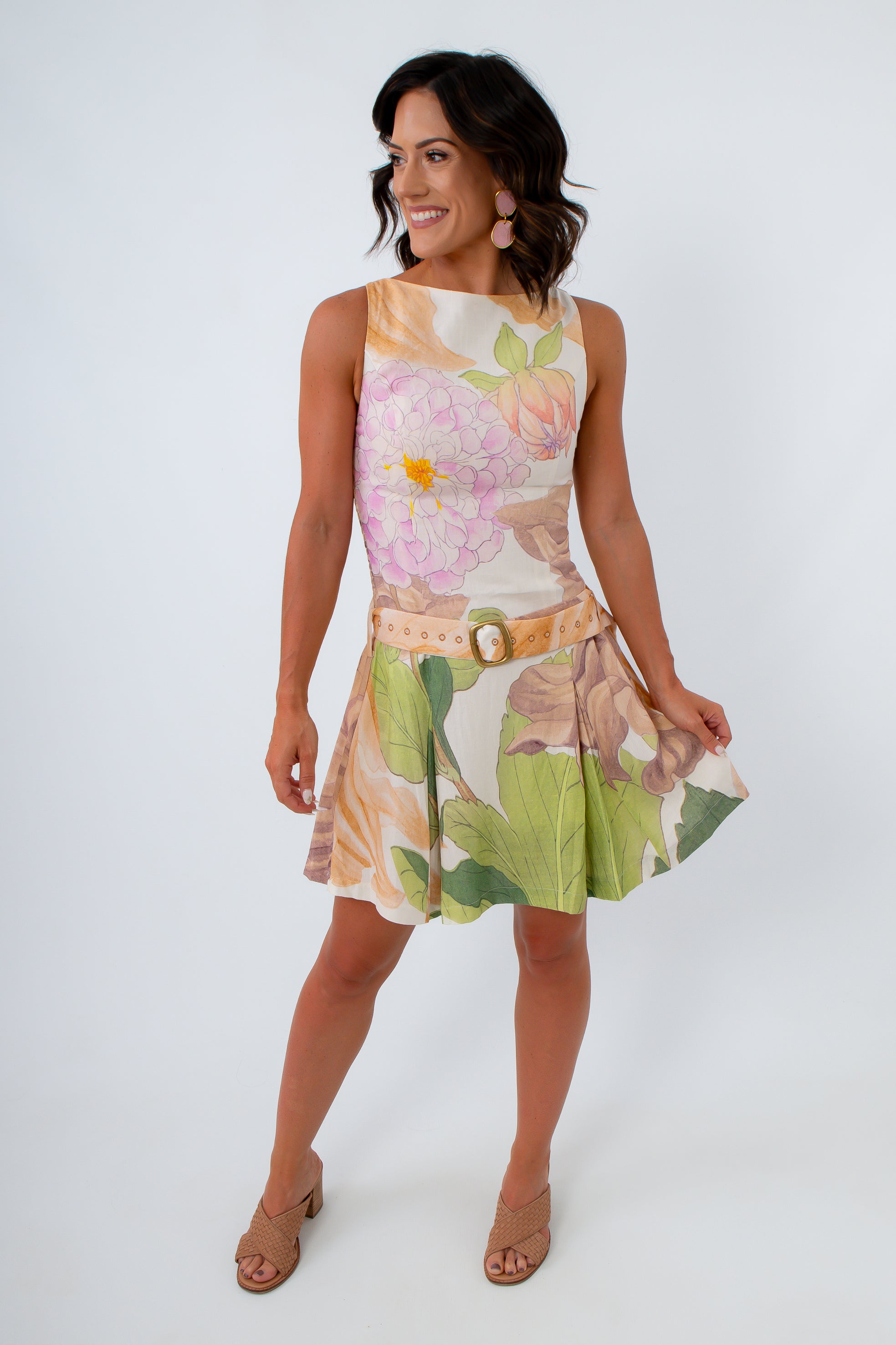 Hydrangea Garden Belted Mini Dress