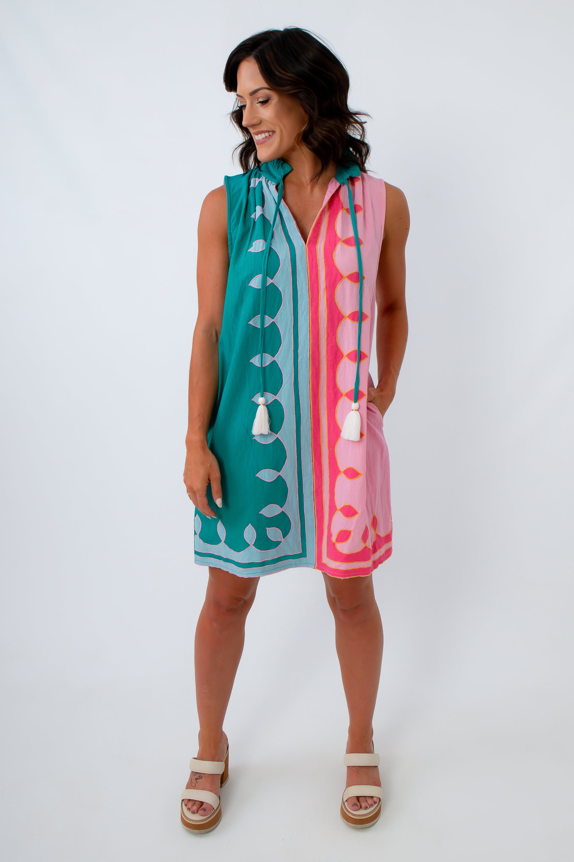 THML Aurora Pink & Teal Sleeveless Dress