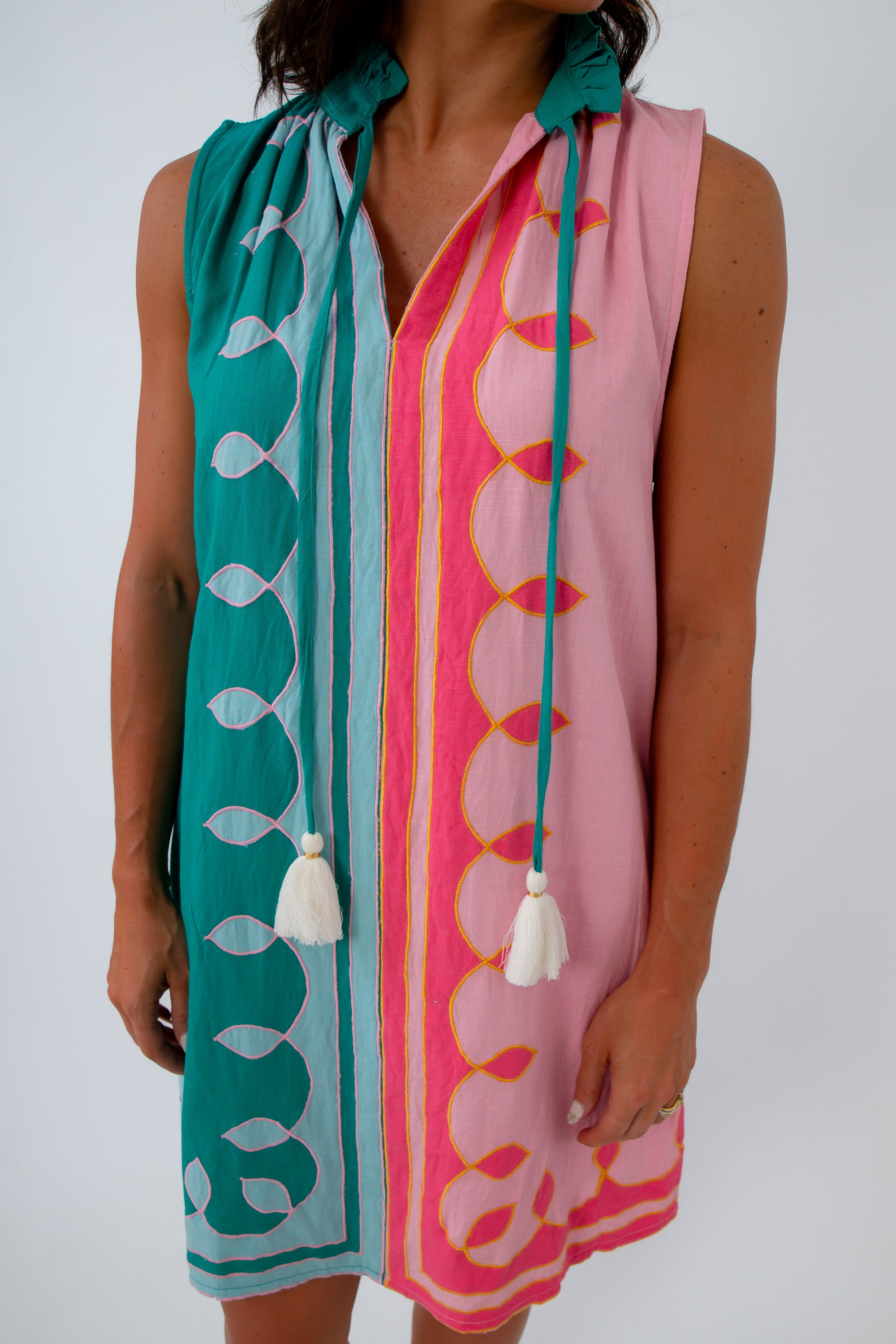 THML Pink and Teal Sleeveless Dress