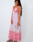 pink and purple mesh maxi dress