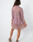 Pink floral mini dress with long sleeves and embroidered details
