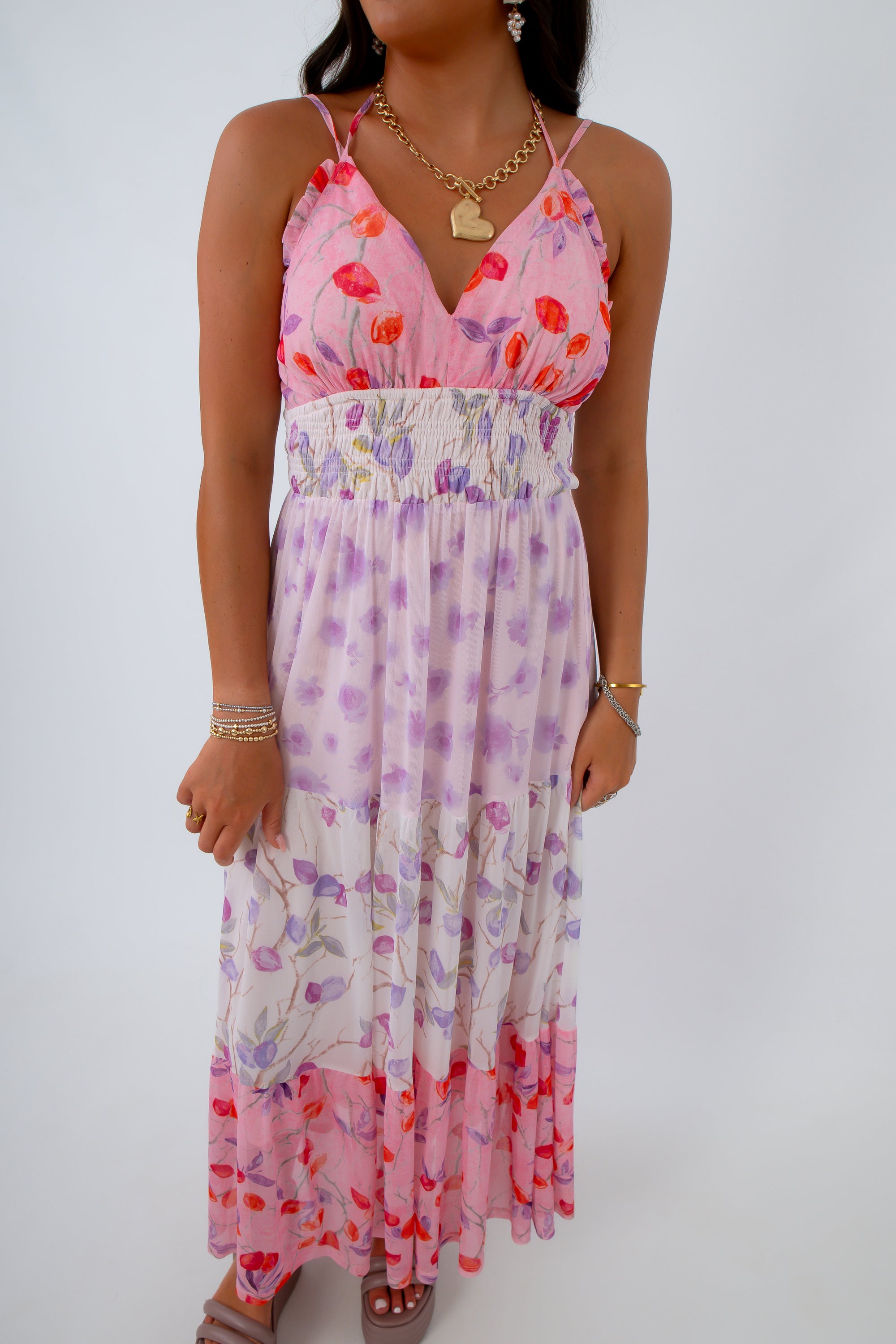 pink and purple mesh summer dress