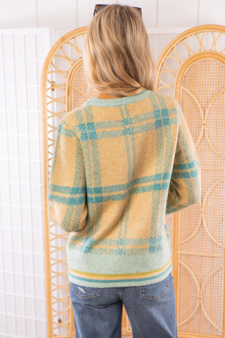 Days Ahead Blue Plaid Pullover Sweater-Mystree-L. Mae Boutique