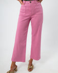Pink high-rise wide leg denim jeans with front pockets