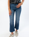 Dark Wash High Rise Crop Flare Jeans