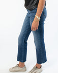 Dark Wash High Rise Crop Flare Jeans