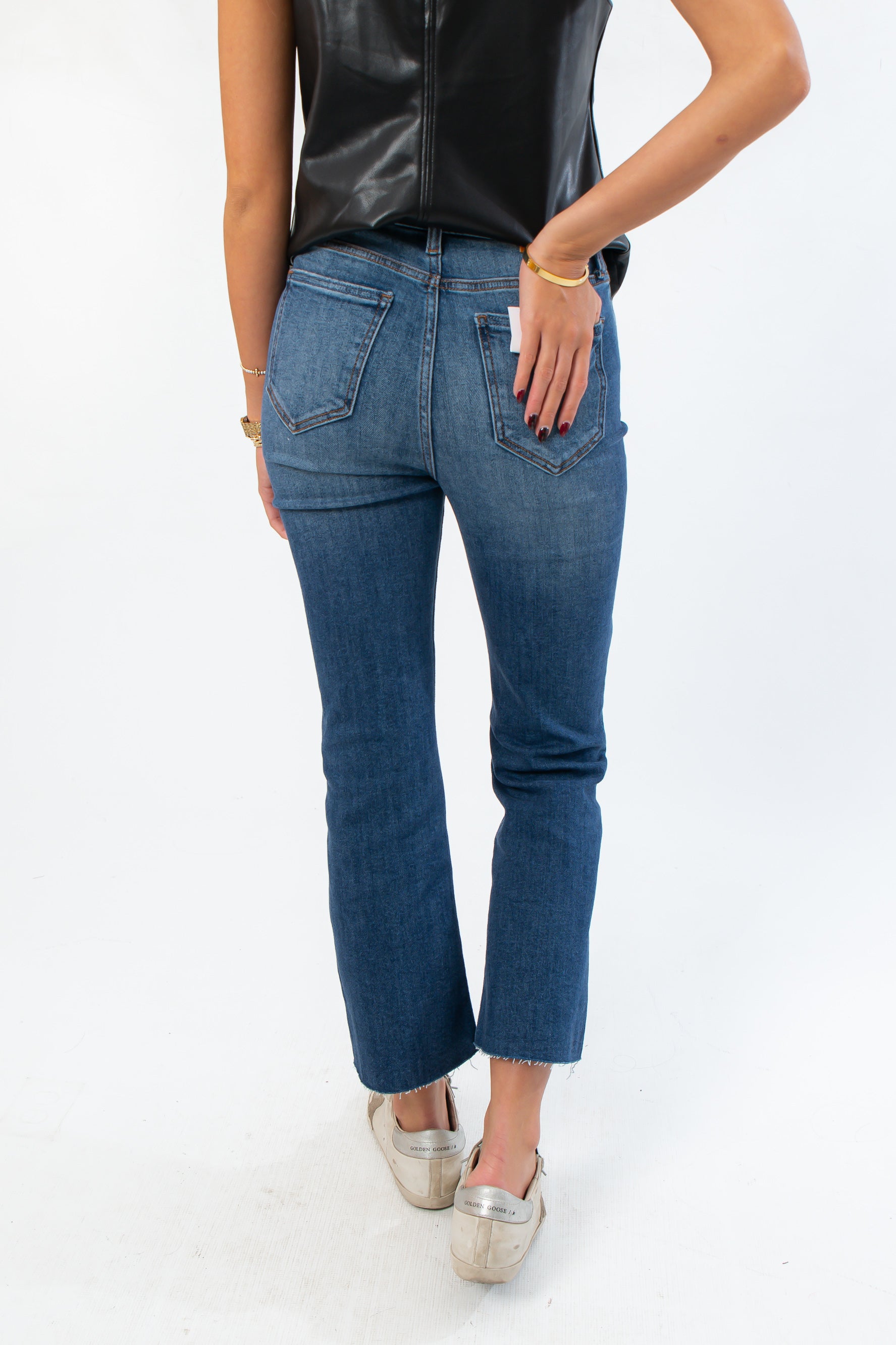 Dark Wash High Rise Crop Flare Jeans