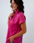 Fuchsia shimmer short sleeve blouse for summer workwear