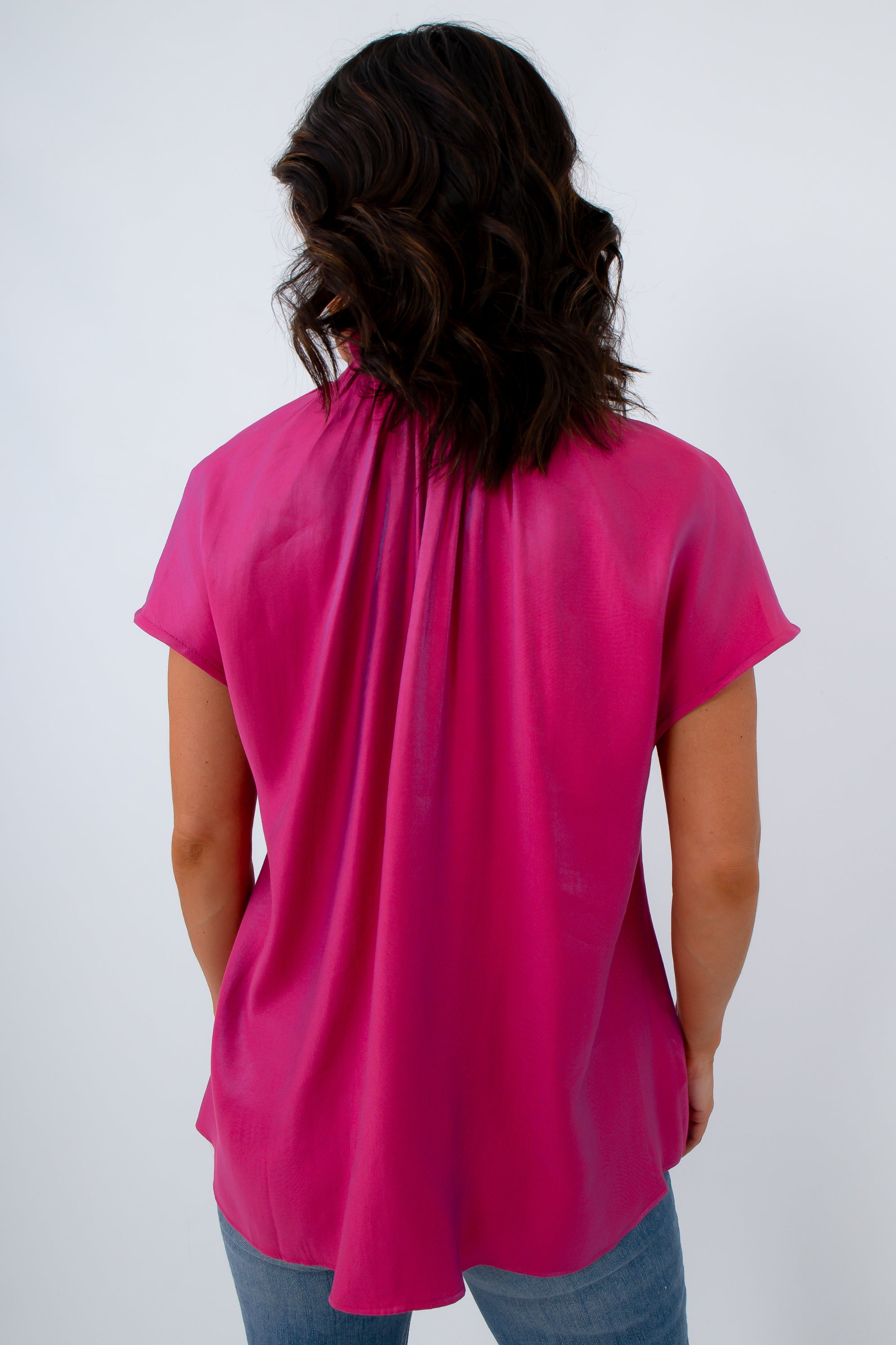 Fuchsia Shimmer Short Sleeve Blouse