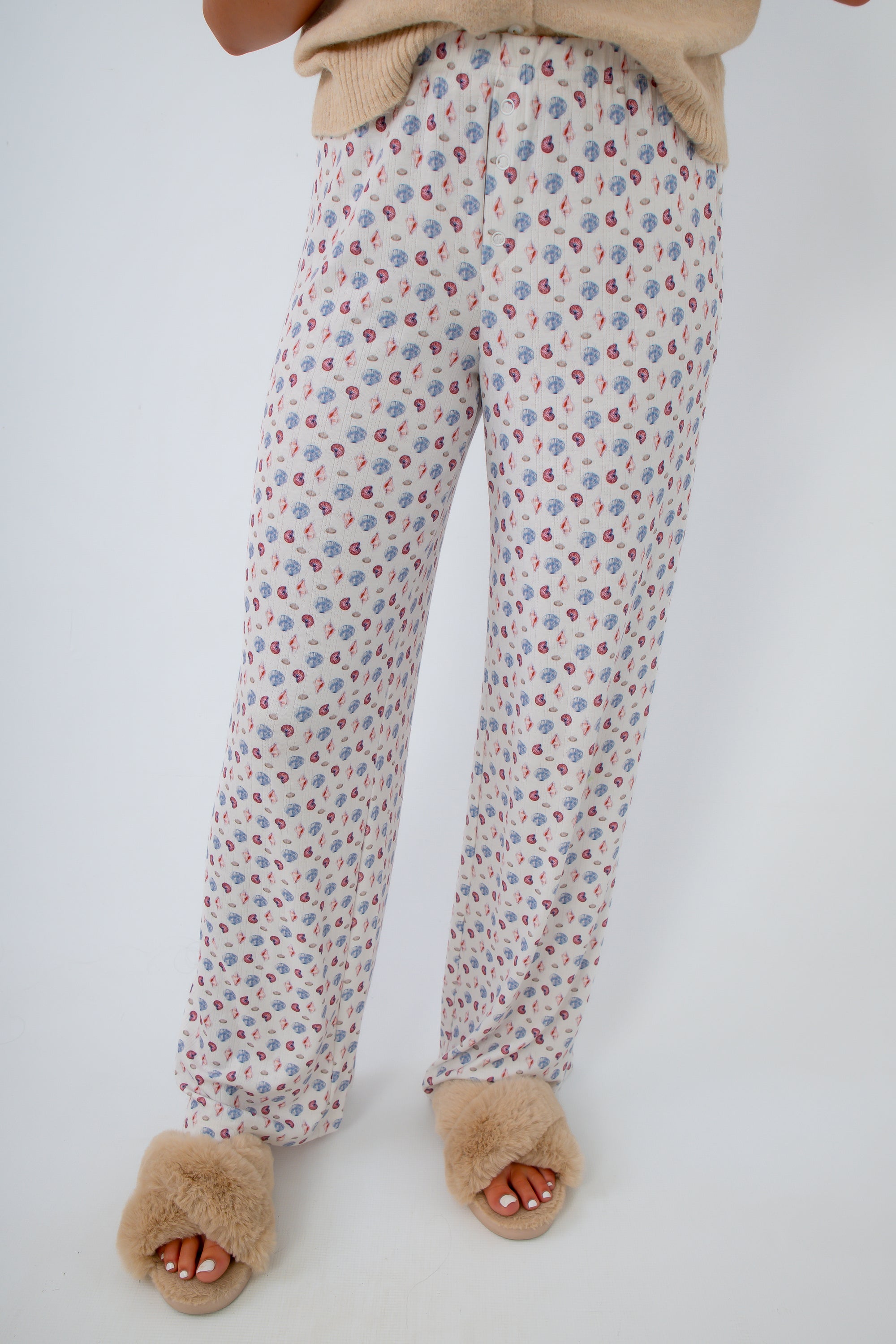 Ribbed Pointelle Seashell Knit Pants