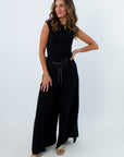 free people wide leg black lounge pant travel outfit