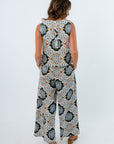 High rise wide leg trousers with front pockets, mosaic patterned pants and matching top, matching sets for the office