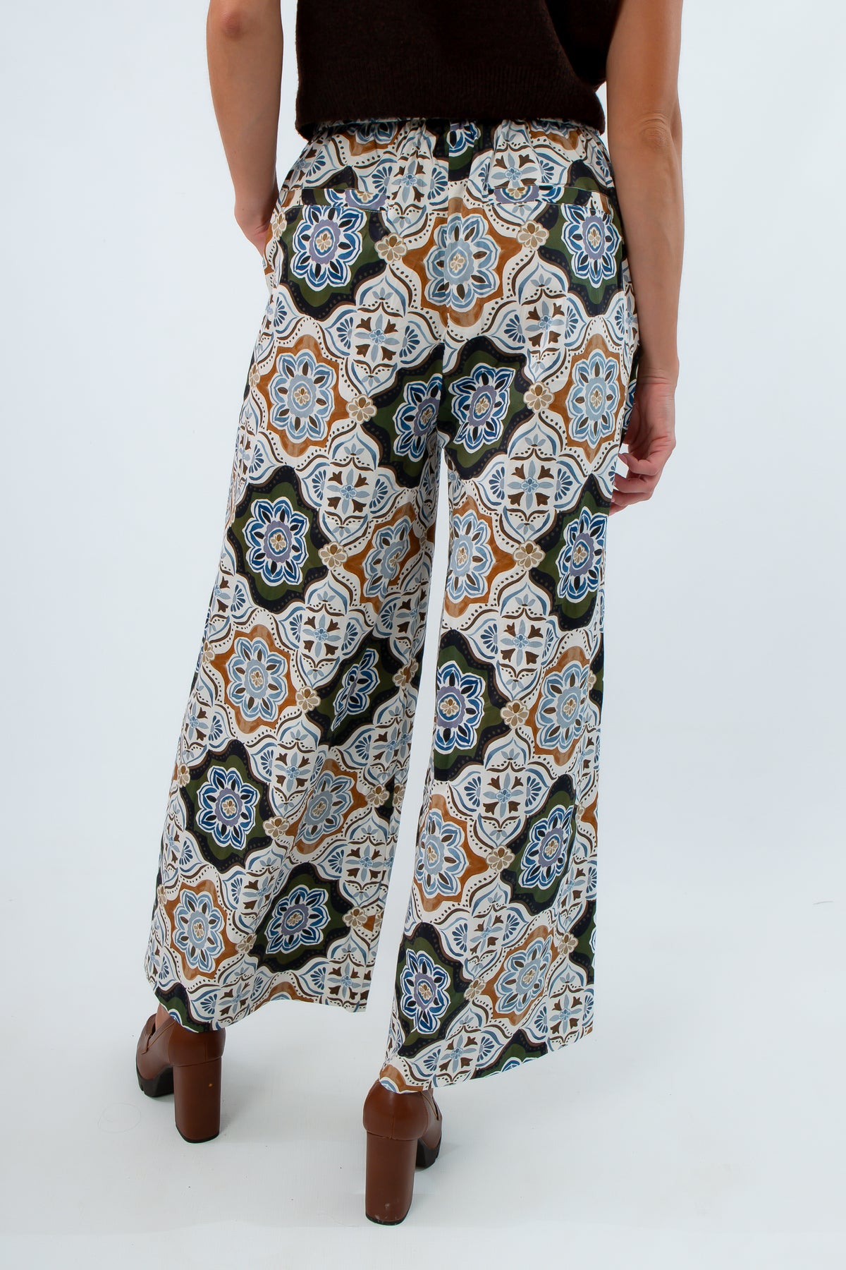 Patterned pants, wide leg trousers, mosaic patterned clothes, stylish trousers for work