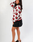 Side view of Queen of Sparkles USC Gamecocks Mascot Rhinestone Cardigan showing detailed mascot prints and relaxed fit for stylish comfort.