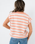 Back view of Rosie Peach Stripe Sleeveless Sweater Vest with wide horizontal stripes and cap sleeves, ideal for layering over tees or blouses.